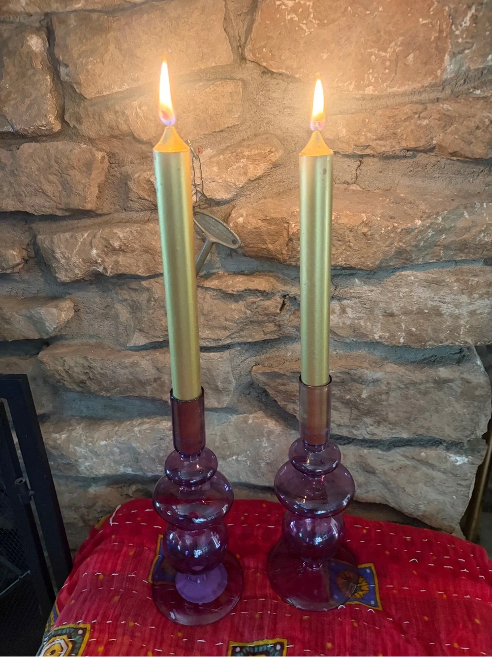 NWT Purple Bubble Glass Taper Candle Candlestick Pair 2 PC 9”